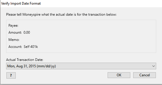 Moneyspire Import Quicken Data  date format